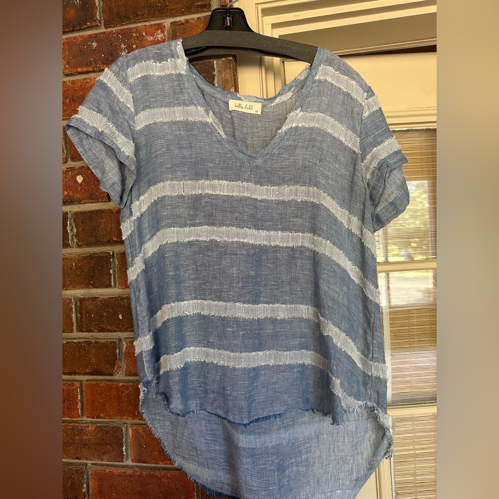 Bella Dahl Linen V Neck Striped Blouse size M